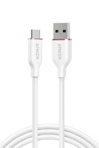 Anker USB-C ＆ USB-A ケーブル (Flow) 絡まないケーブル 15W 結束バンド付き USB-C機器対応 シリコン素材採用 Galaxy iPhone 16 / 15 各種対応 1.8m クラウドホワイト 画像1