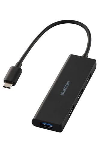 エレコム USBハブ USB-C接続 USB3.2(Gen1) 5Gbps 4ポート バスパワー 15cm ケーブル 小型・軽量設計 ブラック U3HC-H042BK/E 画像1