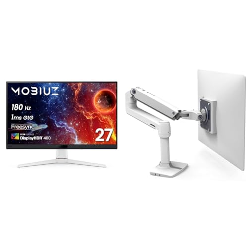 【セット買】ベンキュージャパン BenQ MOBIUZ EX271 ゲーミングモニター(27インチ/Full HD/180Hz/1ms/HDR 400/スピーカー搭載/FreeSync/輝度自動調整(B.I.+ Gen2)搭載)+ERGOTRON エルゴトロン LX デスク モニターアーム ホワイト/白 34インチ(3.2~11.3kg)まで VESA規格対応 45-490-216 画像1