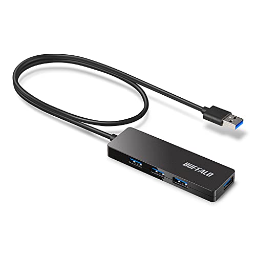 バッファロー USB ハブ USB3.0 スリム設計 4ポート 60cm バスパワー 軽量 Windows Mac PS4 PS5 Chromebook 対応 テレワーク 在宅勤務 BSH4U12560U3BK 画像1