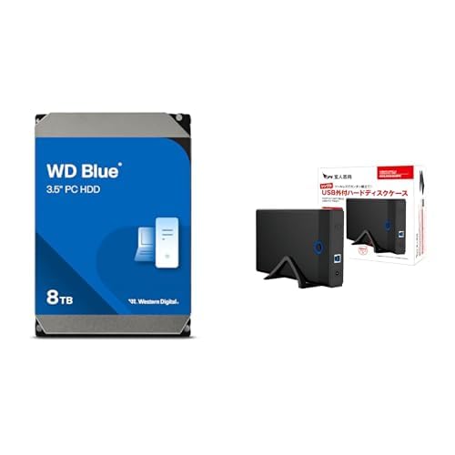 【Amazon.co.jp限定】Western Digital ウエスタンデジタル WD Blue 内蔵 HDD ハードディスク 8TBメーカー保証2年 WD80EAAZ-AJP エコパッケージ【国内正規取扱代理店】+ 玄人志向 3.5型 HDDケース USB3.2 Gen 1 (5Gbps) 接続 GW3.5AM-SU3PE 画像1