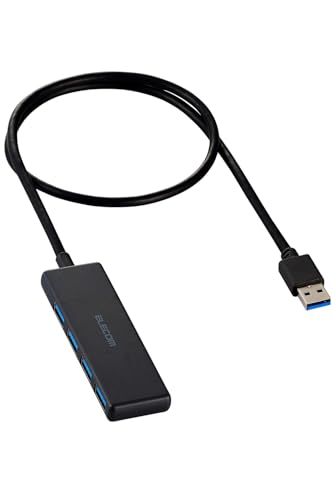 エレコム USBハブ USB-A接続 USB3.2(Gen1) 5Gbps 4ポート バスパワー 60cm ケーブル 小型・軽量設計 ブラック U3H-H043BK/E 画像1