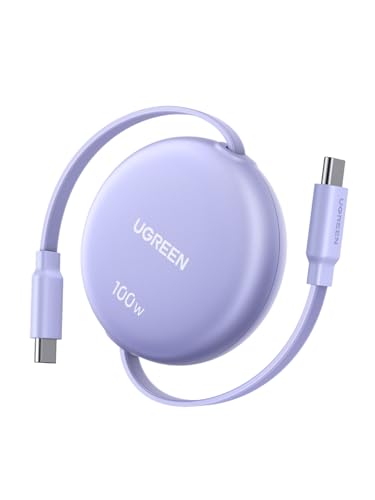 UGREEN 【100cm巻き取り式】PD 100W/5A USB-C ケーブル 4階段調整可能（36/60/82/100cm） 軽さ ミニ型 「持ち運び用 部屋収納」 両引き メタル風仕上げ PPS対応 E-Marker iphone17/16/15/シリーズ、スマホ・パソコン・タップレットなどType-C適合 (パープル) 画像1