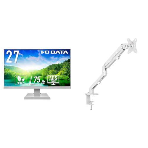 【Amazon.co.jp 限定】アイ・オー・データ IODATA モニター 27インチ ホワイト ADSパネル 非光沢 省電力 (HDMI/アナログRGB/スピーカー付/VESA対応/土日サポート/日本メーカー) EX-A271DW+ゴッパ(GOPPA) モニターアーム 可動式シングル ホワイト GP-DPAS1/W-EC 1枚目 画像