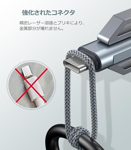 タイプc ケーブル 2M/2本セットPD対応 60W急速充電(USB A&USB C) iPhone17/16/15 充電ケーブルたいぷしー充電器 急速 アイフォン/いphone17 16 15 pro Max,iPad Pro/Air/mini6,MacBookPro,Samsung Galaxy S25/S24/S23/S22/S21/S20,Pixel等たいふ c機種対応-グレー 中間 画像