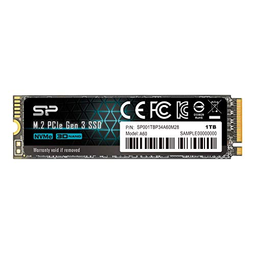シリコンパワー SSD 1TB 3D NAND M.2 2280 PCIe3.0×4 NVMe1.3 P34A60シリーズ 5年保証 SP001TBP34A60M28 ブラック 画像1