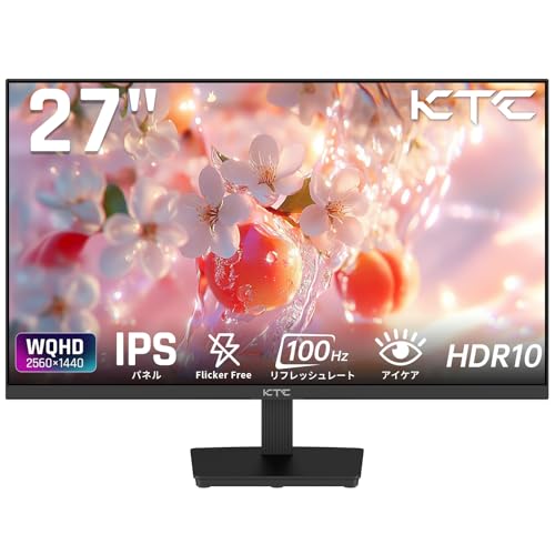 KTC 27インチ モニターWQHD(2560×1440) 100Hz IPSパネル HDR10 Adaptive Sync sRGB116% 300cd/m² HDMI 2.0×2 DP 1.4×1 フリッカーフリー Softeware LBL 省エネ設計 目に優しい設計 VESA対応100mm×100mm ビジネス/取引/グラフィック/映画 3年保証 H27T27 画像1