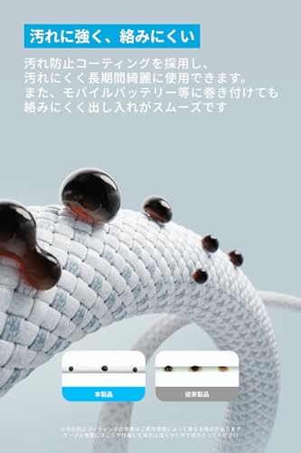 Anker Zolo USB-C & USB-C ケーブル (240W, 高耐久ナイロン) 1.8m ブラック iPhone 17 / 16 / 15 Galaxy iPad Pro MacBook Pro/Air 各種対応 中間 画像