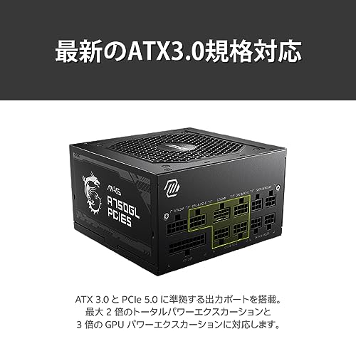 MSI 750W自作PC電源ユニット MAG A750GL PCIE5 (80PLUS GOLD PCIe5.0/ATX3.0ネイティブ対応)PS1326 中間 画像