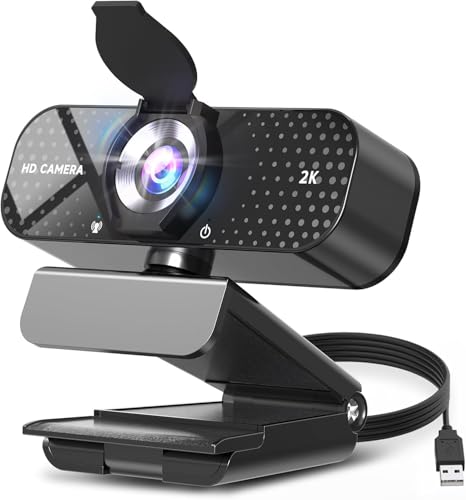 TRAUSI Webカメラ ウェブカメラ HD 2K マイク付き プライバシーカバー 広角レンズ 自動光補正 クリップオン取り付け プラグアンドプレイ USB ウェブカメラ Zoom/Skype/YouTube/ウェブ会議/ビデオ通話/リモートワークをサポート ラップトップ/デスクトップ/PC/Macをサポート 日本語説明書付き (ブラック) 1枚目 画像