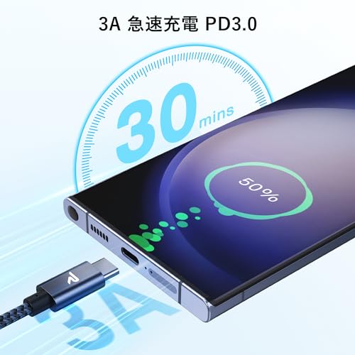 【2本セット】RAMPOW USB C ケーブル【2m+2m/グレー PD対応 60W急速充電】データ転送 断線防止 高耐久ナイロン iPhone17/Air/16/16e/15 充電 MacbookPro/iPad Pro&Air/Galaxy/SonyなどType C機種対応 中間 画像