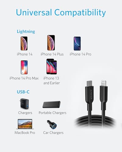 Anker PowerLine II USB-C & ライトニングケーブル MFi認証 USB PD対応 急速充電 iPhone 14 / 13 / 12 / SE(第3世代) 各種対応 (3.0m ブラック) 中間 画像
