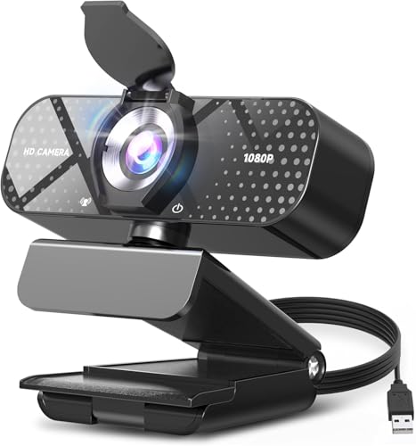 Webカメラ ウェブカメラ HD 1080P マイク付き プライバシーカバー 広角レンズ 自動光補正 クリップオン取り付け プラグアンドプレイ USB ウェブカメラ Zoom/Skype/YouTube/ウェブ会議/ビデオ通話/リモートワークをサポート ラップトップ/デスクトップ/PC/Macをサポート 日本語説明書付き (ブラック) 画像1