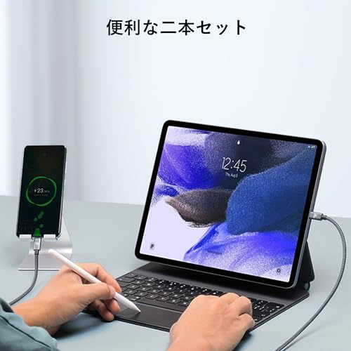 【2本セット】RAMPOW USB C ケーブル【2m+2m/グレー PD対応 60W急速充電】データ転送 断線防止 高耐久ナイロン iPhone17/Air/16/16e/15 充電 MacbookPro/iPad Pro&Air/Galaxy/SonyなどType C機種対応 最後 画像