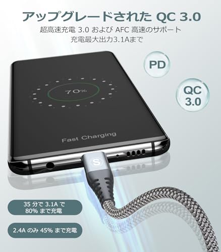 タイプc ケーブル 2M/2本セットPD対応 60W急速充電(USB A&USB C) iPhone17/16/15 充電ケーブルたいぷしー充電器 急速 アイフォン/いphone17 16 15 pro Max,iPad Pro/Air/mini6,MacBookPro,Samsung Galaxy S25/S24/S23/S22/S21/S20,Pixel等たいふ c機種対応-グレー 最後 画像