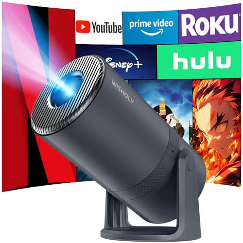 WISHOLY プロジェクター 家庭用【電動フォーカス・Android TV搭載・270°回転】 プロジェクター 小型 27000LM 1080P WiFi6 ぷろじぇくたー 天井投影 Wi-Fi 自動台形補正 Bluetooth5.4 内蔵HiFiスピーカー 50％ズーム機能 静音設計 スマホ/PC/Switch/DVD等接続可能 画像1