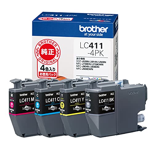 【ブラザー純正】 ブラザー工業(Brother Industries) インクカートリッジ4色パック(エコパッケージ) LC411-4PK-E 対応型番:DCP-J926N、MFC-J904N、MFC-J739DN、MFC-J939DN 他 画像1