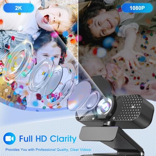 TRAUSI Webカメラ ウェブカメラ HD 2K マイク付き プライバシーカバー 広角レンズ 自動光補正 クリップオン取り付け プラグアンドプレイ USB ウェブカメラ Zoom/Skype/YouTube/ウェブ会議/ビデオ通話/リモートワークをサポート ラップトップ/デスクトップ/PC/Macをサポート 日本語説明書付き (ブラック) 最後 画像