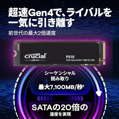 Crucial(クルーシャル) P310 500GB 3D NAND NVMe PCle4.0 M.2 SSD 最大7,100MB/秒 CT500P310SSD8-JP 国内正規保証品 最後 画像