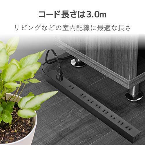 エレコム 電源タップ 雷ガード 10個口 3m ほこりシャッター 【 固定 ・吊下可能な回転パーツ付き】 ブラック ECT-0103BK 最後 画像