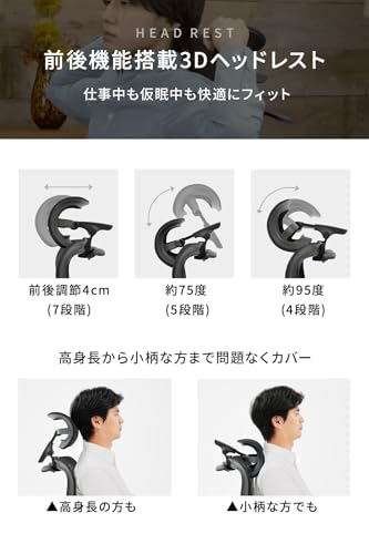 EastForce 寝れる多機能オフィスチェア ErgoSiesta(エルゴシエスタ) リクライニング145度 720度アームレスト 3Dヘッドレスト 背面高さ調節 座面スライド フットレスト デスクチェア ホワイト 中間 画像