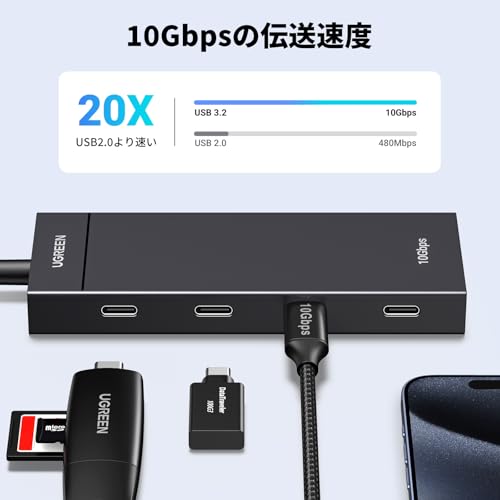 UGREEN USB-C ハブ 4ポート4xUSB-C USB3.2 Gen2 10Gbps高速データ転送 軽量 変換アダプター 4-in-1 Type-C 拡張ハブ 増設 MacBook Pro/Air 、 iMac、iPad Pro/iPad Air 、iPhone 15/15 Pro、 Galaxy S23/ S24などに対応 最後 画像