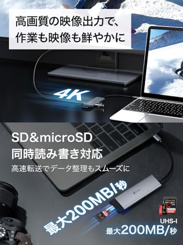 TP-Link USB-C ハブ 7ポート 4K HDMI / 100W PD充電/SD & microSD UHS-I対応 / USB3.0 Type-A ×3ポート / Mac・iPad・Windows対応/プラグ＆プレイ UH7021C 中間 画像