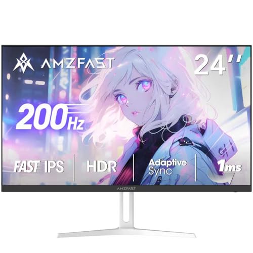Amzfast 24インチ ゲーミングモニター白 200Hz/1ms MPRT/Fast IPS/FHD/HDR/Adaptive Sync/目に優しい/HDMI+DP搭載/75x75VESA/5年保証/AMZG24X1W（ホワイト） 画像1
