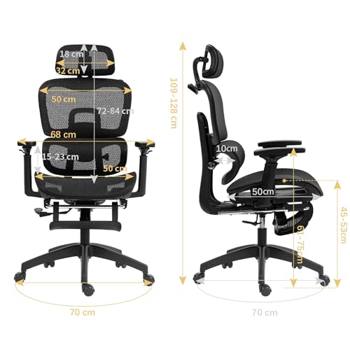 SYALEN オフィスチェア メッシュ 椅子 チェア キャスター ロッキング リクライニング ハイバック ランバーサポート 人間工学 ブラック 黒 SLCH-09MBK (Black強化メッシュ網目) 中間 画像