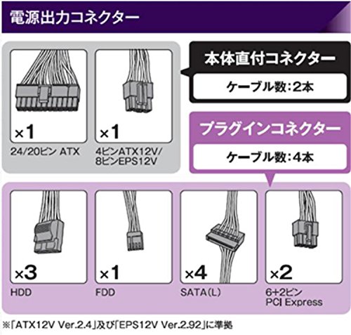 玄人志向 電源ユニット 450W ATX 電源 80 PLUS ブロンズ PC電源 プラグイン KRPW-BK450W/85+ 中間 画像