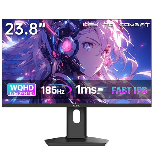 KTC 24インチ ゲーミングモニター WQHD(2560x1440) Fast IPS/185Hz/1ms sRGB127% DCI-P3 99% 400cd/㎡ HDR400 ΔE<3 低ブルーライト フリッカーフリー Adaptive sync HDMI2.0×2 DP1.4×1 USB2.0*1 3年保証 前後チルト・高さ調整・ピボット回転 工具不要 三年保証付き H24T7 画像1