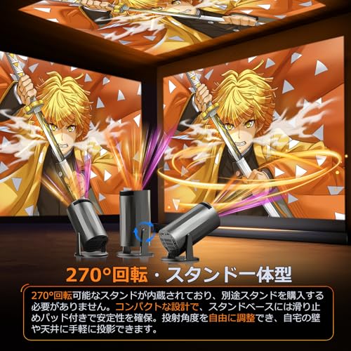 Zyvrex プロジェクター 家庭用【Android TV搭載・18000LM・4K対応・270°回転】プロジェクター 小型 1080P 高輝度 天井投影 Wi-Fi6瞬間接続 Bluetooth5.4 HiFiスピーカー 短距離投影 200inch大画面 自動台形補正 軽量 PSE認証済み スマホ/PC/Switch等多機能接続 日本語取扱説明書 プレゼント 中間 画像