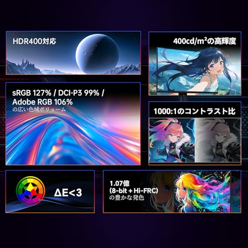 KTC 24インチ ゲーミングモニター WQHD(2560x1440) Fast IPS/185Hz/1ms sRGB127% DCI-P3 99% 400cd/㎡ HDR400 ΔE<3 低ブルーライト フリッカーフリー Adaptive sync HDMI2.0×2 DP1.4×1 USB2.0*1 3年保証 前後チルト・高さ調整・ピボット回転 工具不要 三年保証付き H24T7 中間 画像