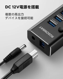 ROSONWAY 10ポート USBハブ アルミ製で アップ 5Gbps高速転送 セルフパワー USB拡張 独立スイッチ付 12V/3A ACアダプタ付き(RSH-A10)