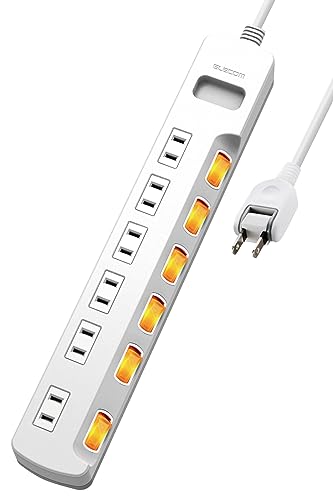 エレコム 電源タップ 6個口 3m 雷ガード 個別スイッチ ほこりシャッター付 耐熱 PSE技術基準適合 ホワイト T-K6A-2630WH 画像1