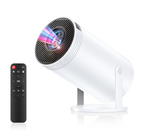 プロジェクター 小型 プロジェクター 家庭用【業界ミニサイズ500g超軽量・2GB+16GBの大容量ストレージ】Android TV搭載 27000LM 4K対応 Wi-Fi6 Bluetooth5.4 270°回転 最大200インチ大画面 天井投影 フルHD Netflix対応 高輝度 自動台形補正 ぷろじえくたー 家庭用 小型 iOS&アンドロイド スマホなどに対応 (ホワイト) 画像1