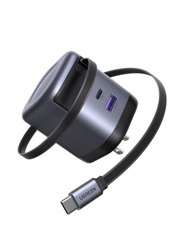 UGREEN 65W 充電器 巻き取り式【単ポート65W】69CM 8階段調整可能 伸縮式 Type-C ケーブル内蔵 USB-C/USB-A 3ポート同時充電可能 PD3.0/PPS 旅行/出張/収納/スマホ/iphone17 16/パソコン/タップレットなどType-C適合 200g 1枚目 画像