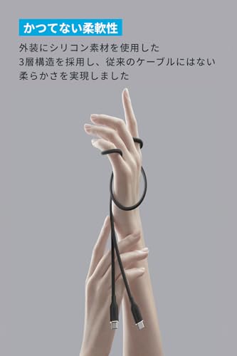 Anker PowerLine III Flow USB-C & USB-C ケーブル Anker絡まないケーブル 240W 結束バンド付き USB PD対応 シリコン素材採用 iPhone 17 / 16 / 15 / Galaxy iPad Pro MacBook Pro/Air 各種対応 (1.8m ミッドナイトブラック) 最後 画像