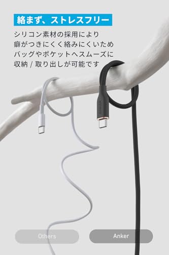 Anker USB-C & USB-A ケーブル (Flow) 絡まないケーブル 15W 結束バンド付き USB-C機器対応 シリコン素材採用 Galaxy iPhone 17 / 16 / 15 各種対応 1.8m ミッドナイトブラック 中間 画像