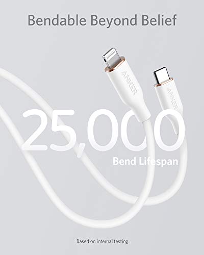 Anker PowerLine lll Flow USB-C & ライトニング ケーブル MFi認証 Anker絡まないケーブル USB PD対応 シリコン素材採用 iPhone 14 / 14 Plus / 14 Pro / 14 Pro Max / 13 各種対応 (1.8m クラウドホワイト) 中間 画像