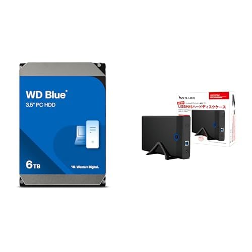 【Amazon.co.jp限定】Western Digital ウエスタンデジタル WD Blue 内蔵 HDD ハードディスク 6TBメーカー保証2年 WD60EZAX-AJP エコパッケージ【国内正規取扱代理店】+ 玄人志向 3.5型 HDDケース USB3.2 Gen 1 (5Gbps) 接続 GW3.5AM-SU3PE 画像1