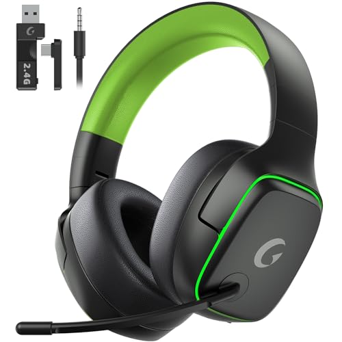 ゲーミングヘッドセット ps5 ヘッドセット 【2.4G USB/Type-cアダプター/Bluetooth 5.3/有線】 4WAY接続 7.1ch サラウンド＜20ms超低遅延ゲームヘッドセット 軽量/アクティブノイズキャンセリング / 50MMドライバー立体音響 / RGB ライト/最大約70時間バッテリー / 急速充電/マイク付き (ブラックグリーン) 画像1