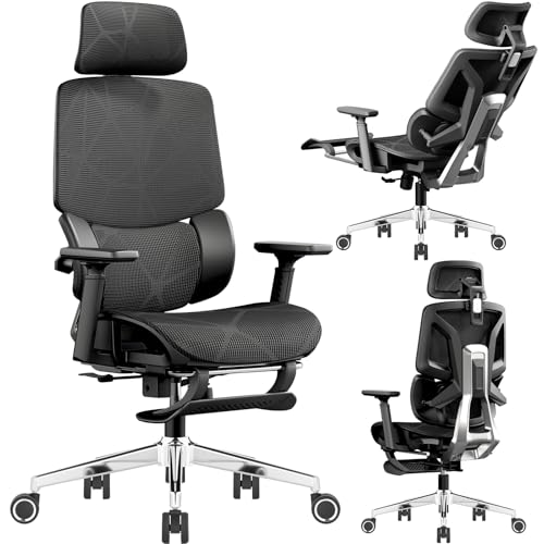 [Goswave] オフィスチェア 人間工学 椅子 疲れない デスクチェア ハイバック 3ゾーンランバーサポート搭載 座面スライド 3Dヘッドレスト 3Dアームレスト 背面3段階調節 リクライニング 通気性 メッシュ ブラック H-WY07 (黒網+黒枠) 画像1