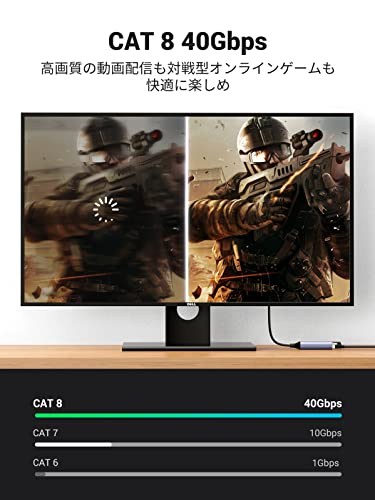 UGREEN LANケーブル CAT8 3M メッシュLANケーブル カテゴリー8 コネクタ 超光速40Gbps/2000MHz CAT8準拠 イーサネットケーブル 爪折れ防止 シールド モデム ルータ PS3 PS4 Xbox等に対応 最後 画像