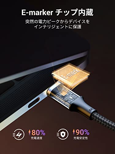 UGREEN USB Type CケーブルPD対応100W/5A 超急速充電USB C to USB C 断線防止 iphone17/16/15シリーズ、MacBook Pro、Matebook、iPad、Xperia、Galaxy等Type-c機種対応 (0.5m, ブラック) 中間 画像