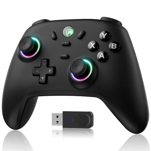 PC コントローラー 無線/有線接続 2.4Gレシバー付き ホール効果スティック RGBライト 1000Hz ポーリングレート TURBO連射 振動調整 800mAhバッテリー PC/Steam deck/Switch/Android/iOSに対応 ブラック 画像1