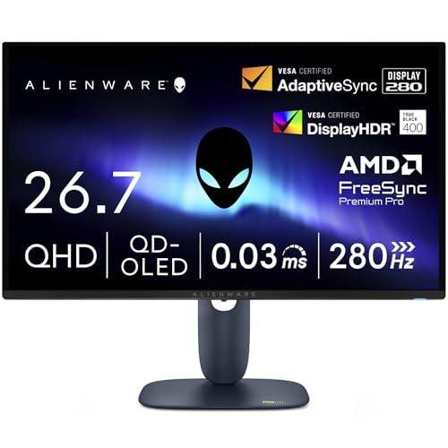 Dell AW2725D 26.7インチ 有機EL Alienware ゲーミングモニター(無輝点3年保証/QHD/QD-OLED,抗反射/DP 1.4×1,HDMI×2/DCI-P3 99.3%/縦横回転,高さ調整/0.03ms,280Hz/G-SYNC Compatible,AMD FreeSync Premium Pro,DisplayHDR True Black 400) 画像1