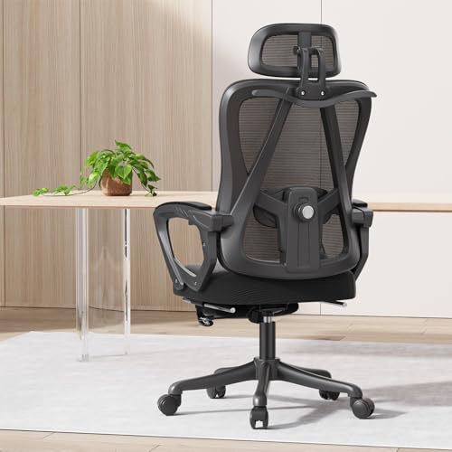 オフィスチェア 椅子 デスクチェア オフィスチェア メッシュ ハイバック リクライニング フットレスト付き 勉強椅子 パソコンチェア ゲーミングチェア 在宅ワーク 疲れにくい 150kg耐荷重 pcチェア 調節可能腰サポート 調節ヘッドレスト 静音キャスター (ブラック) 画像1