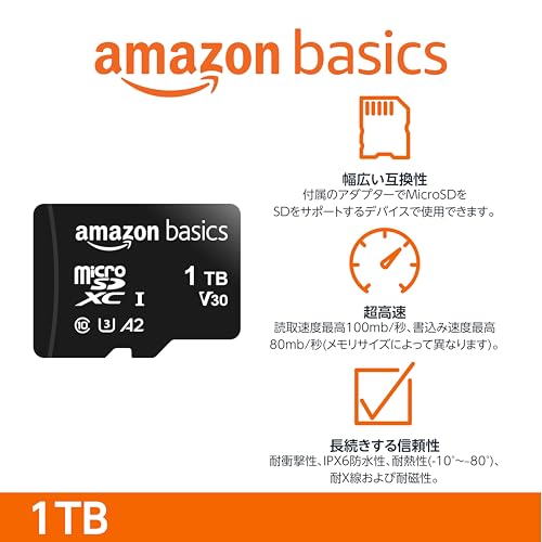Amazonベーシック microSDXC メモリーカード 1TB フルサイズアダプター付き A2 U3 読み込み速度最大100MB/秒 ブラック 最後 画像