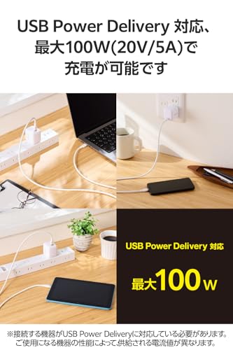 エレコム USB Type C ケーブル 2m 100W PD対応 高速充電 シリコン素材 なめらか やわらか 【 MacBook/iPad/Galaxy/Android スマホ タブレット 等対応 】 ホワイト 【iPhone 16 シリーズ 対応検証済】 MPA-CCECSS20WH 中間 画像